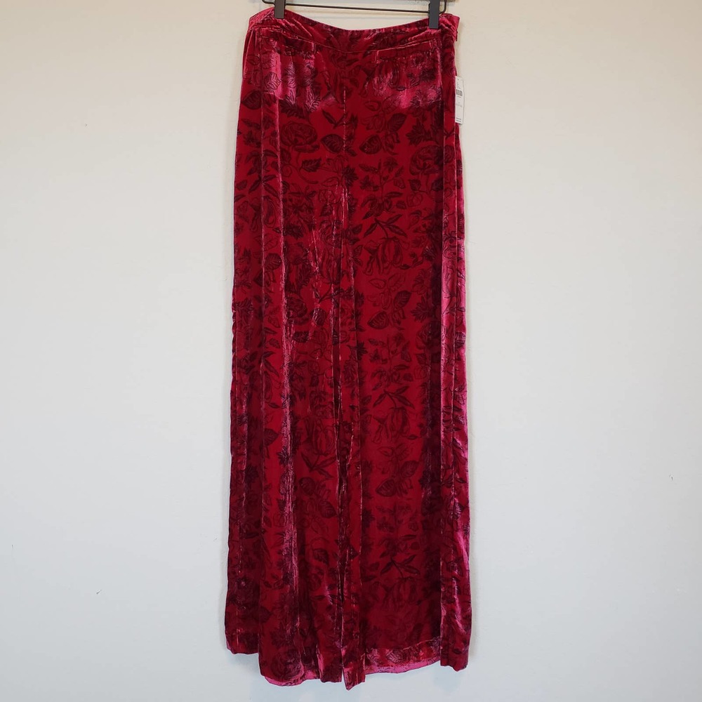 Anthropologie Red Velvet Floral Wide Leg Pant Womens 4 Tall
